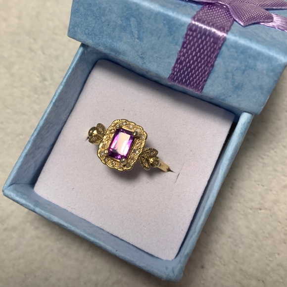 Natural Amethyst & Diamond Ring - Picture 8 of 10